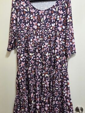Popsy UK Plum Floral Print Tiered Dress Sz16